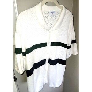 Old Navy Knit Polo Sweater Shirt XXL 100% Cotton White Striped Button Front